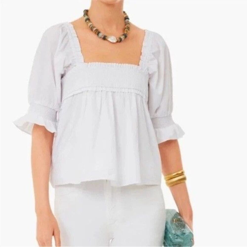 Tuckernuck Hyacinth House Blouse XL White Square Neck Balloon Sleeve Ruffle Top